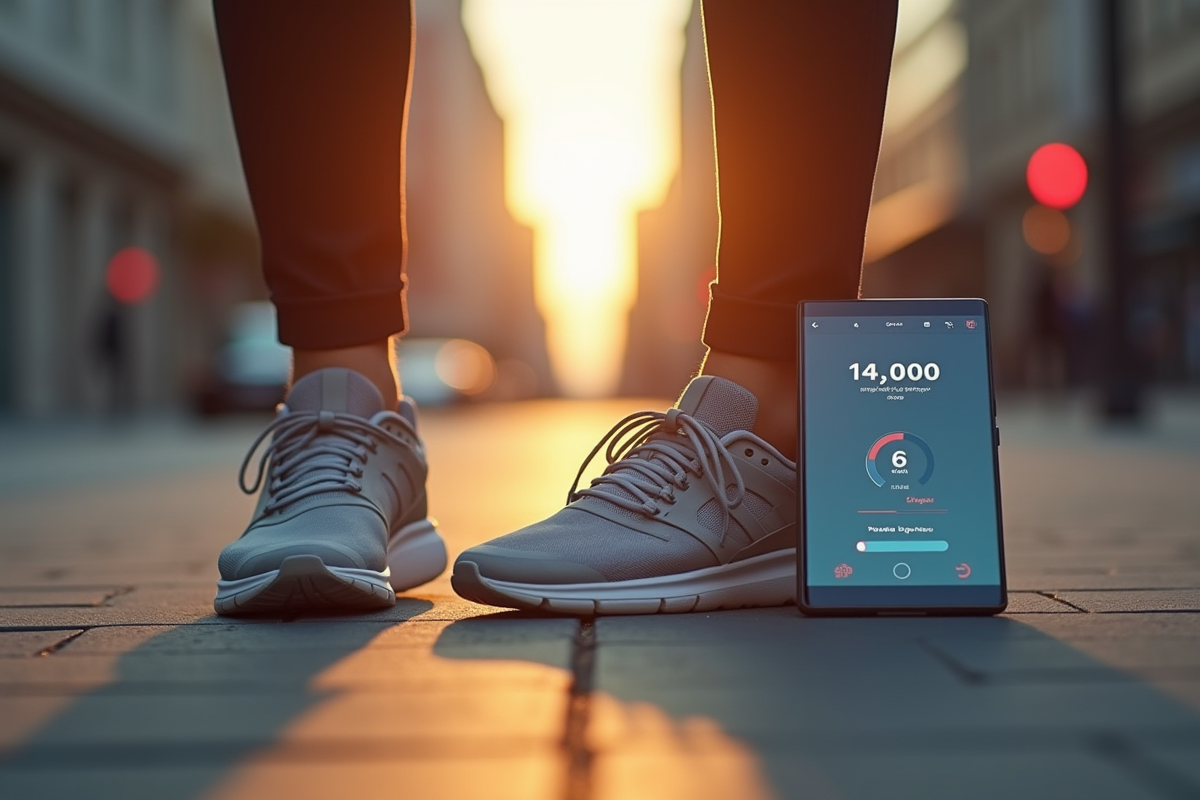 Chaussures de ville avec application de pas sur smartphone