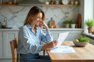 Femme souriante examinant un graphique de progression santé