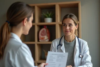 Femme consultant son médecin à propos d'un bilan sanguin avec gamma GT élevé