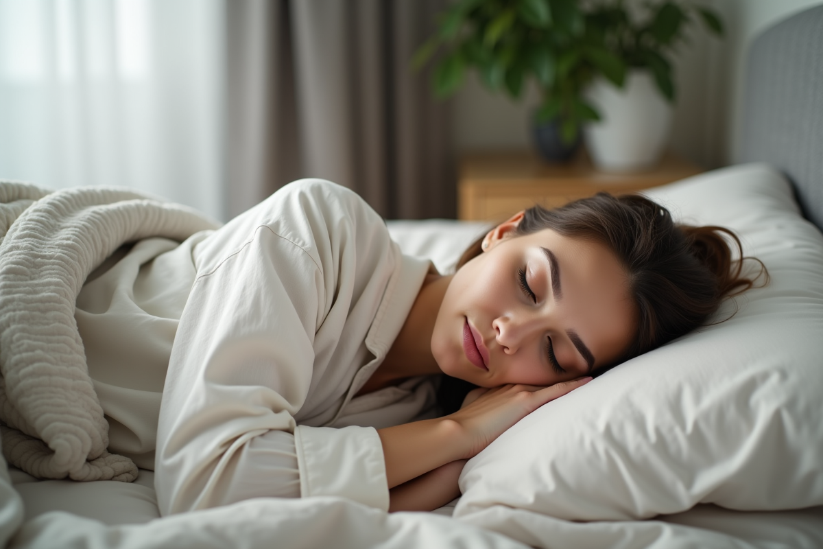 Femme endormie paisiblement dans sa chambre moderne