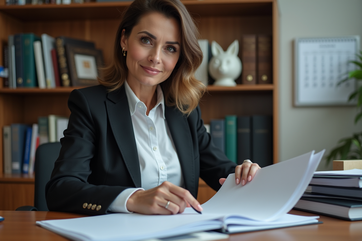 Femme d'âge moyen au bureau avec documents