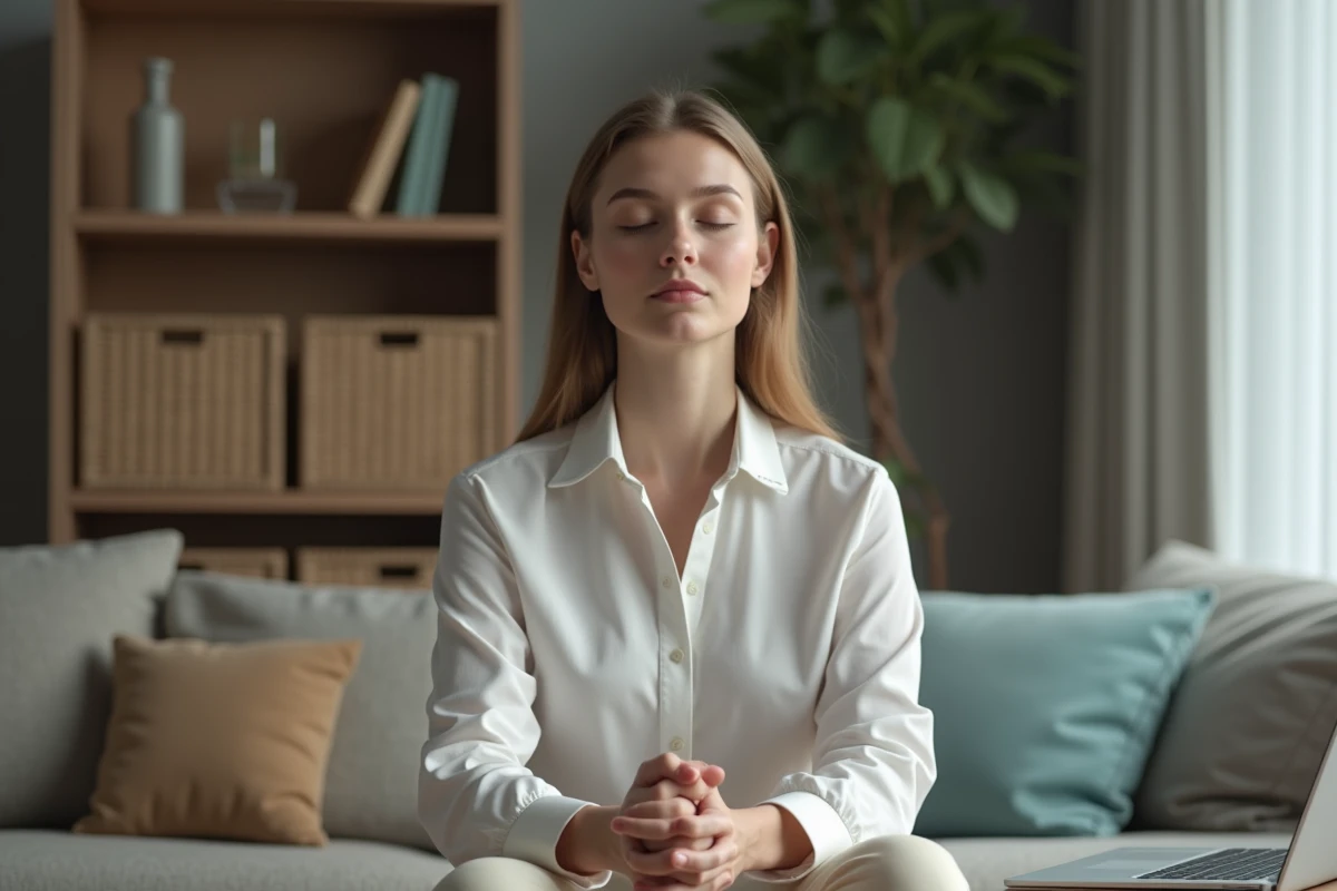 Jeune femme détendue dans son bureau à domicile