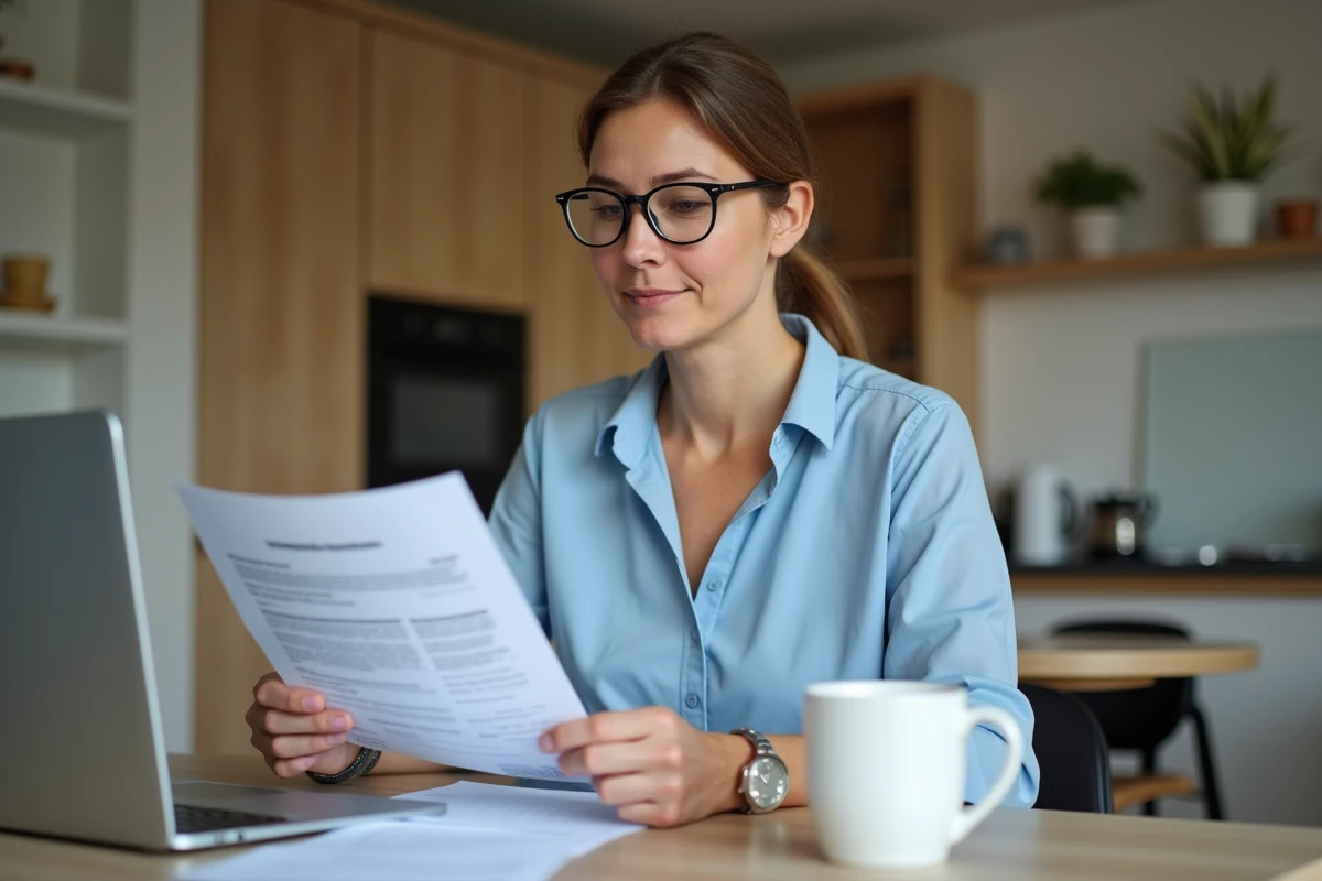 Femme en blouse bleue examine un rapport de test