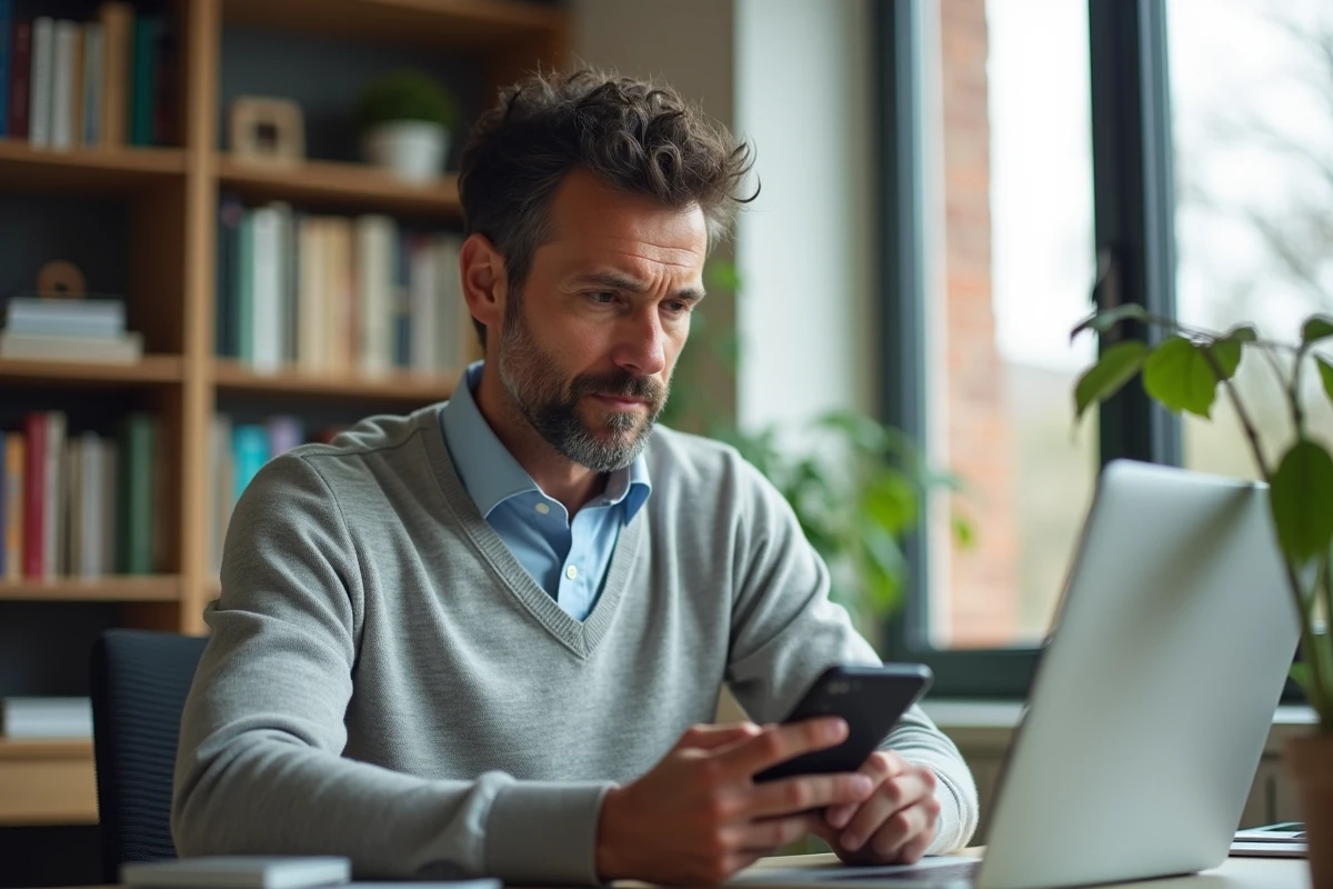 Homme d'âge moyen dans un bureau à domicile moderne