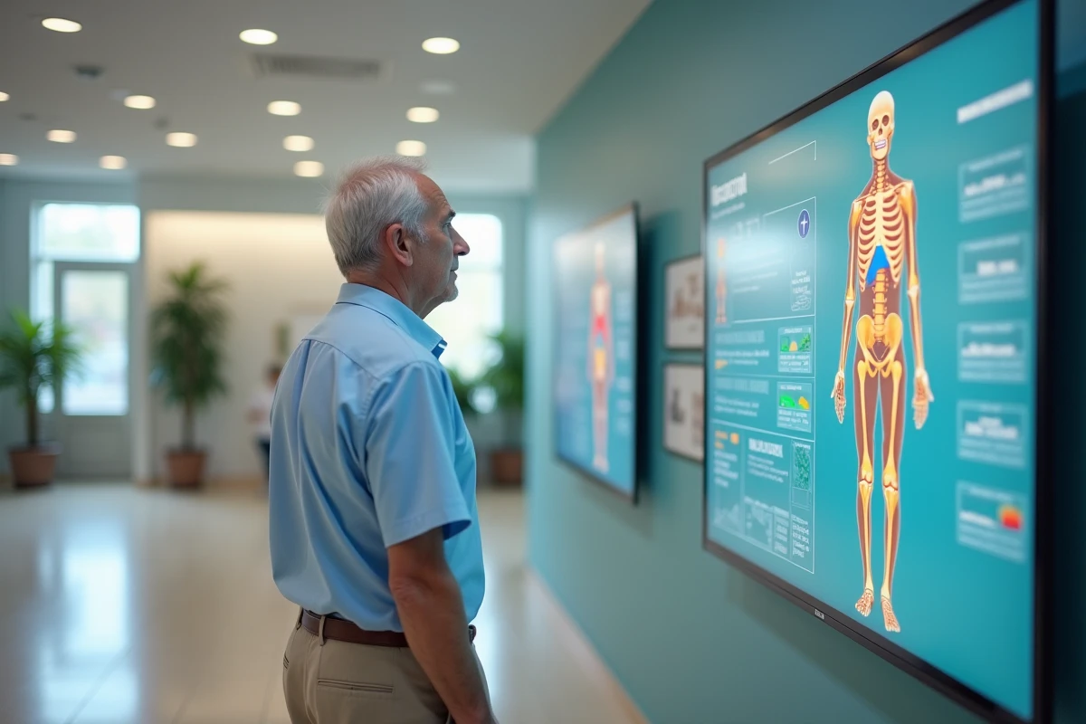 Homme âgé examine diagramme osselet à l