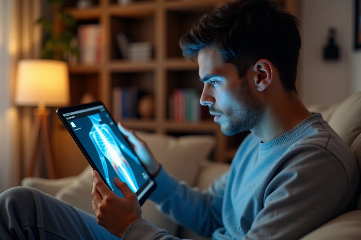 Jeune homme regardant un dispositif de visualisation nerveuse