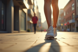 Personne marchant en ville avec des sneakers en gros plan