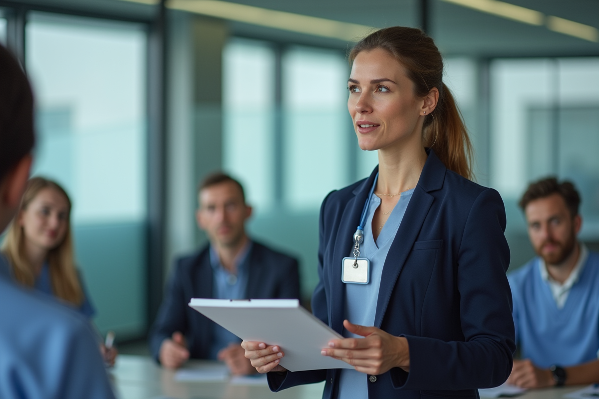 Médecin femme en réunion hospitalière professionnelle