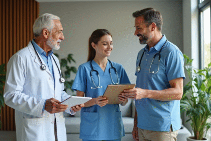 Groupe de professionnels de santé dans une clinique moderne