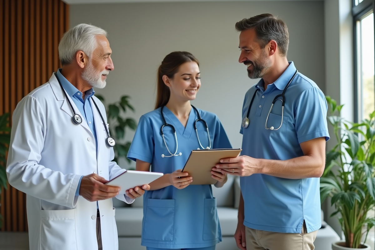 Groupe de professionnels de santé dans une clinique moderne