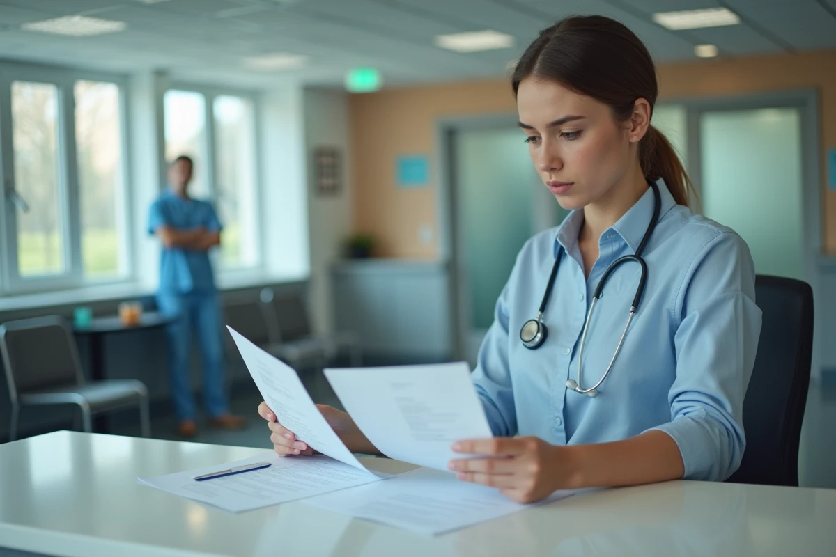 Secretaire administrative examinant des formulaires à la reception