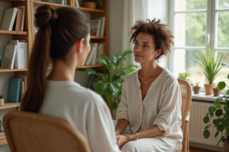 Femme therapie en cabinet lumineux et apaisant